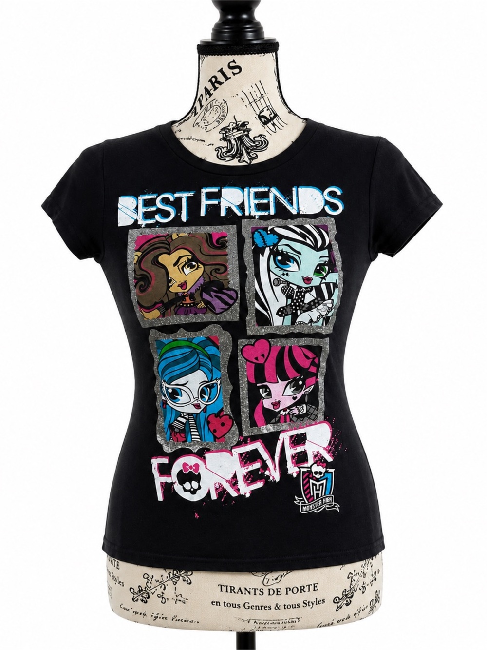monster high Black Tee with Pink Blue Purple Graphic